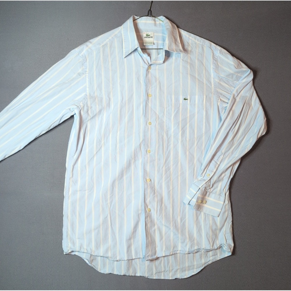 Lacoste Mens Large 40 Blue Stripe Long Sleeve Button Down Cotton Shirt F5182